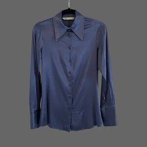 ZARA Satin - Effect Button-Down – XS – Smoky Steel Blue